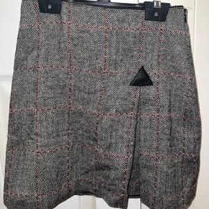 Mango Pleated Grey Plaid Skirt